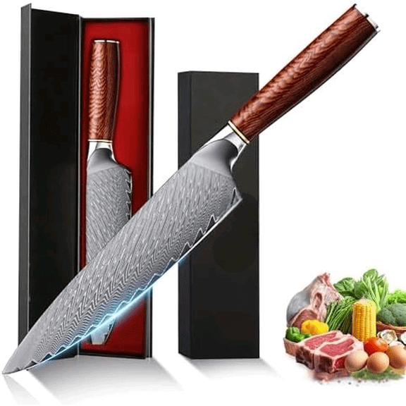 8" Chef's Knife, Japanese Damascus Chefs Knife 67 Layers High Carbon VG10 Steel Core with Wood Ergonomic Handle, Gift Box$$Home Decor, Kitchen, & Other