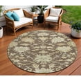 thumbnail image 1 of HomeRoots 605195 8 ft. Chocolate & Beige Round Floral Washable Indoor & Outdoor Area Rug, 1 of 5
