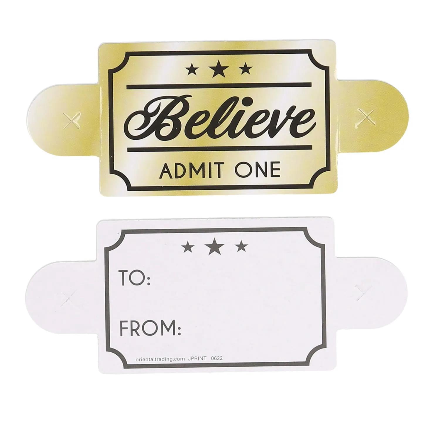 8" Christmas Believe Gold Tickets with Red Glow Bracelet Handout Kit for 50 - 110 Pc.