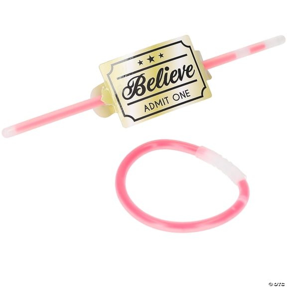 8" Christmas Believe Gold Tickets with Red Glow Bracelet Handout Kit for 50 - 110 Pieces