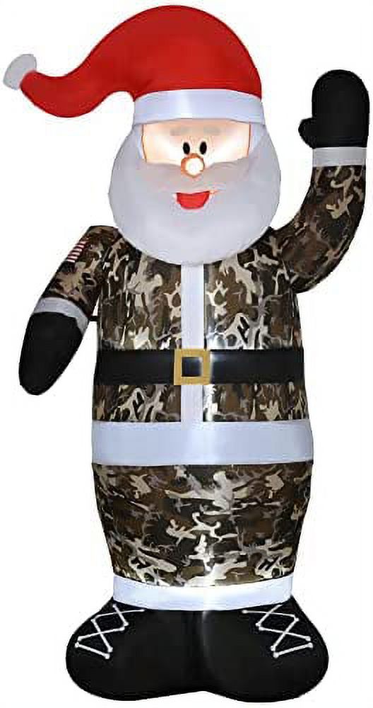 8' Christmas Inflatable Santa Wearing Camouflage, Outdoor BlowUp Yard