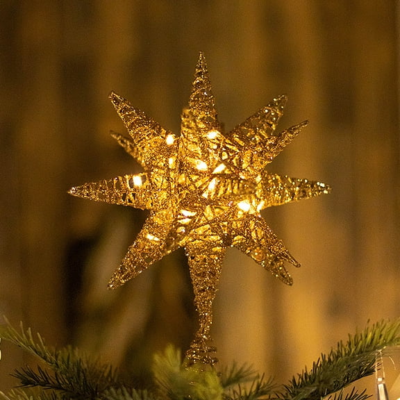 8" Christmas Tree Toppers Decorations, Exquisite Christmas Tree Stars, Glowing Stars Christmas Tree Decorations Toppers, Xmas Tree Stars Toppers with LED Lights for Christmas Party