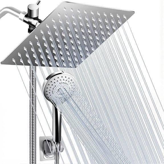 8''Chrome High Pressure Rainfall Shower Head Combo with 3 Setting Handheld Spray