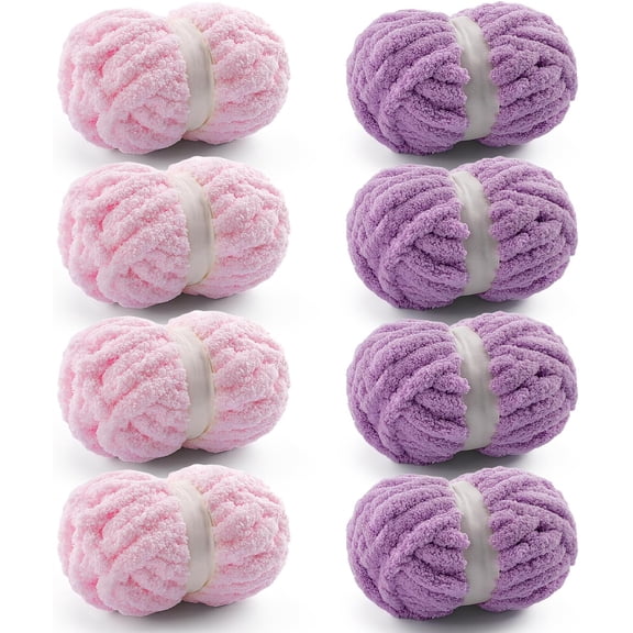 8  Chunky Yarn for Hand Knitting - Chunky Chenille Yarn for Crocheting - Fluffy Yarns for Crochet -  Yarns for Hand Knitting 28.4 Yds 7.7 Oz Per Roll (8, Light -Light Purple)