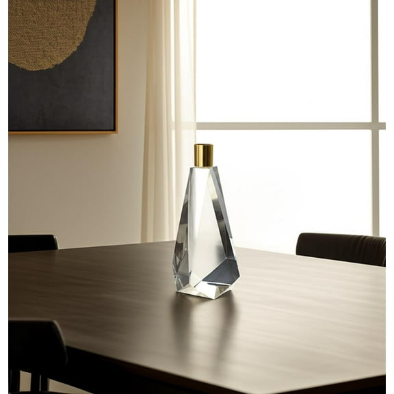 HomeRoots 590219 8 in. Clear & Gold Geo Faceted Crystal Tabletop Taper Candlestick