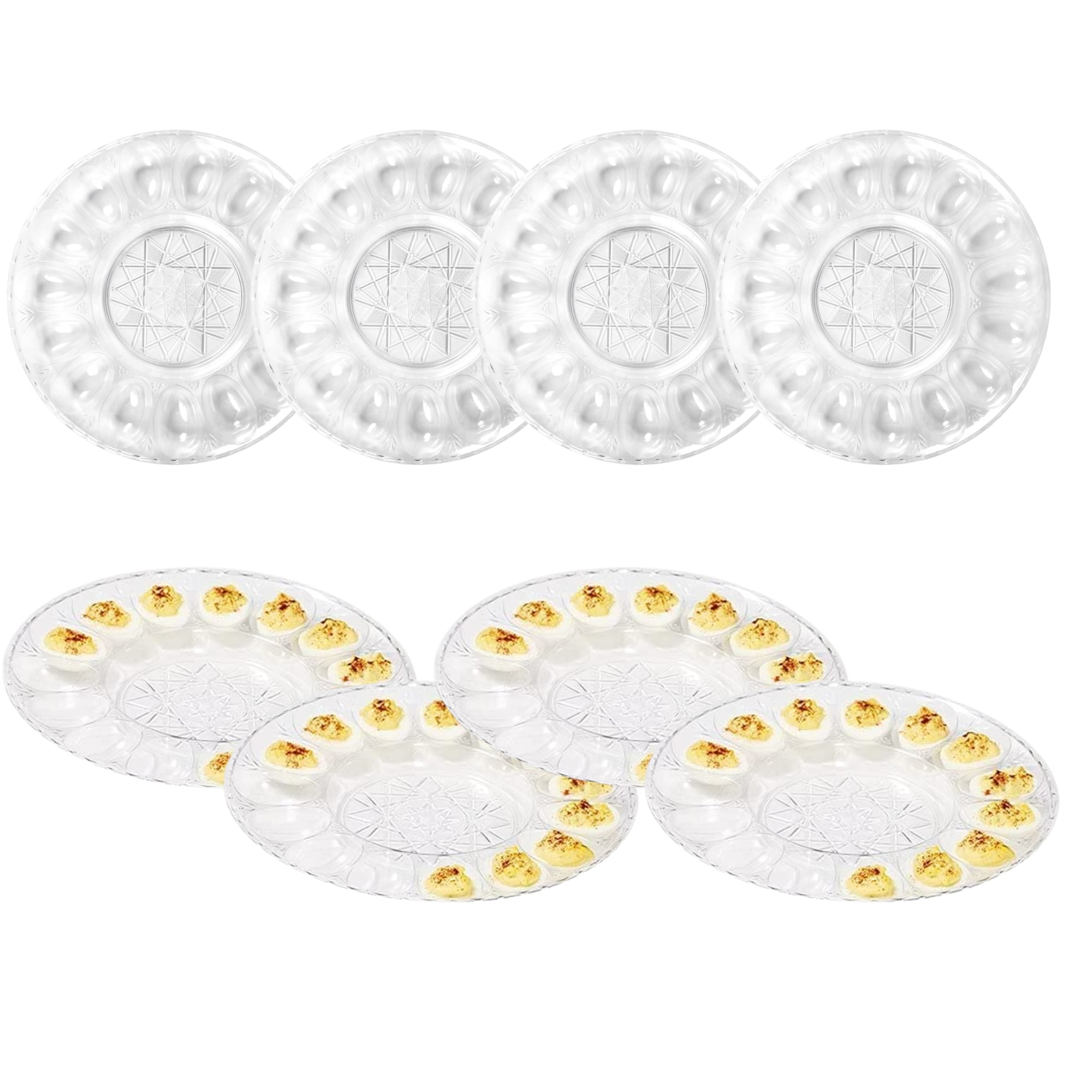 8) Clear Plastic Deviled Egg Trays 12in Round Devil Egg Platters