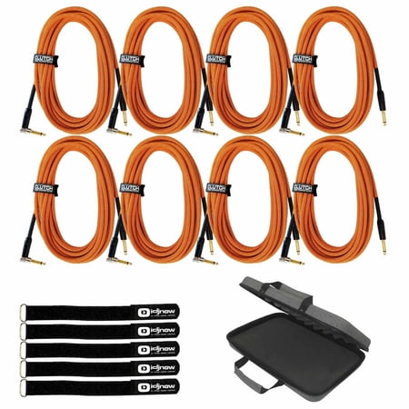 (8) Clutch 20 foot Right Angle 1/4" TS to straight 1/4" TS Instrument Cables with Carry Case Package