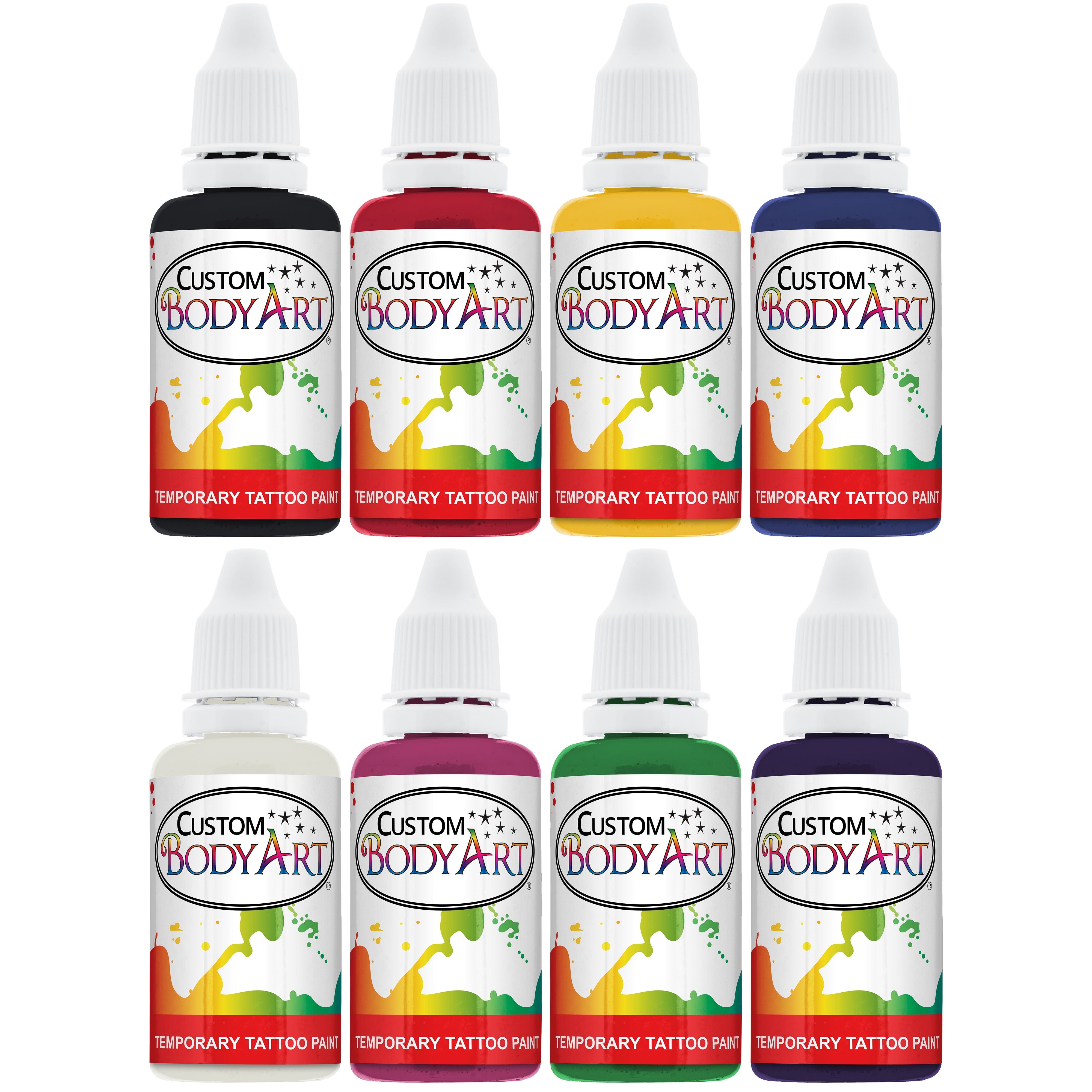 8 Color 1oz Custom Body Art Airbrush Temporary Tattoo Paint Set Ink Kit Stencil
