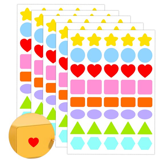 8 Color 8 Shape Sticker Set 800 Pieces 1 Inch 20 Sheets