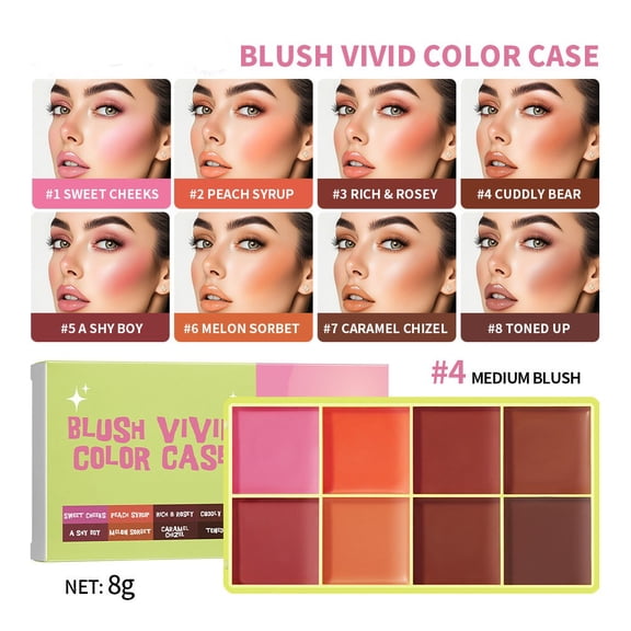 8-Color Cream Highlighter Palette For Older Women,Lightweight Waterproof Face Highlighter For Dry,Mature Skin,Luminous Dewy Finish With Brush,8g*8