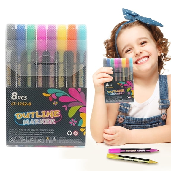 8 Color Double Ended Outline Pens With Sequined Effect, Creative Painting Pens For DIY Art And Craft Projects, Christmas Card Making And Drawing, 10ml