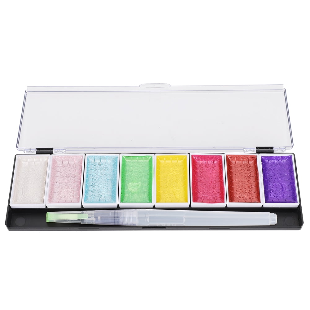 8 Color Solid Watercolor Paint Set Metallic Glitter Watercolours Paint