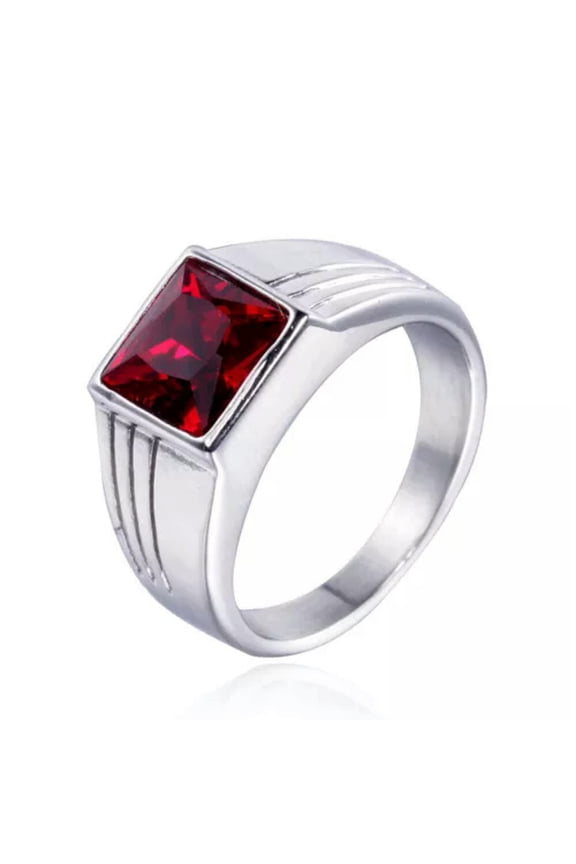8 Color Stone Crystal Band Ring Mens Jewelry Silver Polished Gift Ring Size 7-13