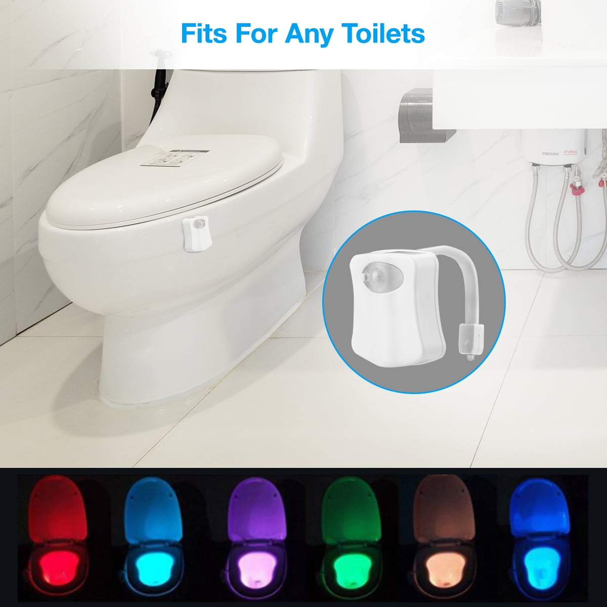 8-Color Toilet Night Light Motion Activated Light Charging LED Light Motion  Sensor Automatic Night Light for Toilet Bowl Bathroom 