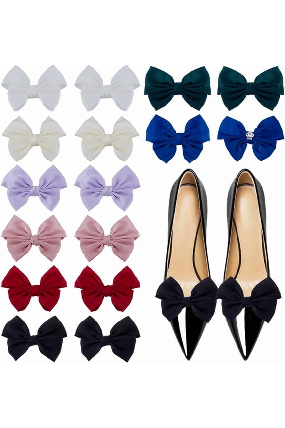 8 Colors 16Pcs Satin Shoe Clips Bowknot Shoes Buckle Elegant Detachable Shoe Clips Fashionable Shoes Buckle for Women Wedding Party High Heels Accessories