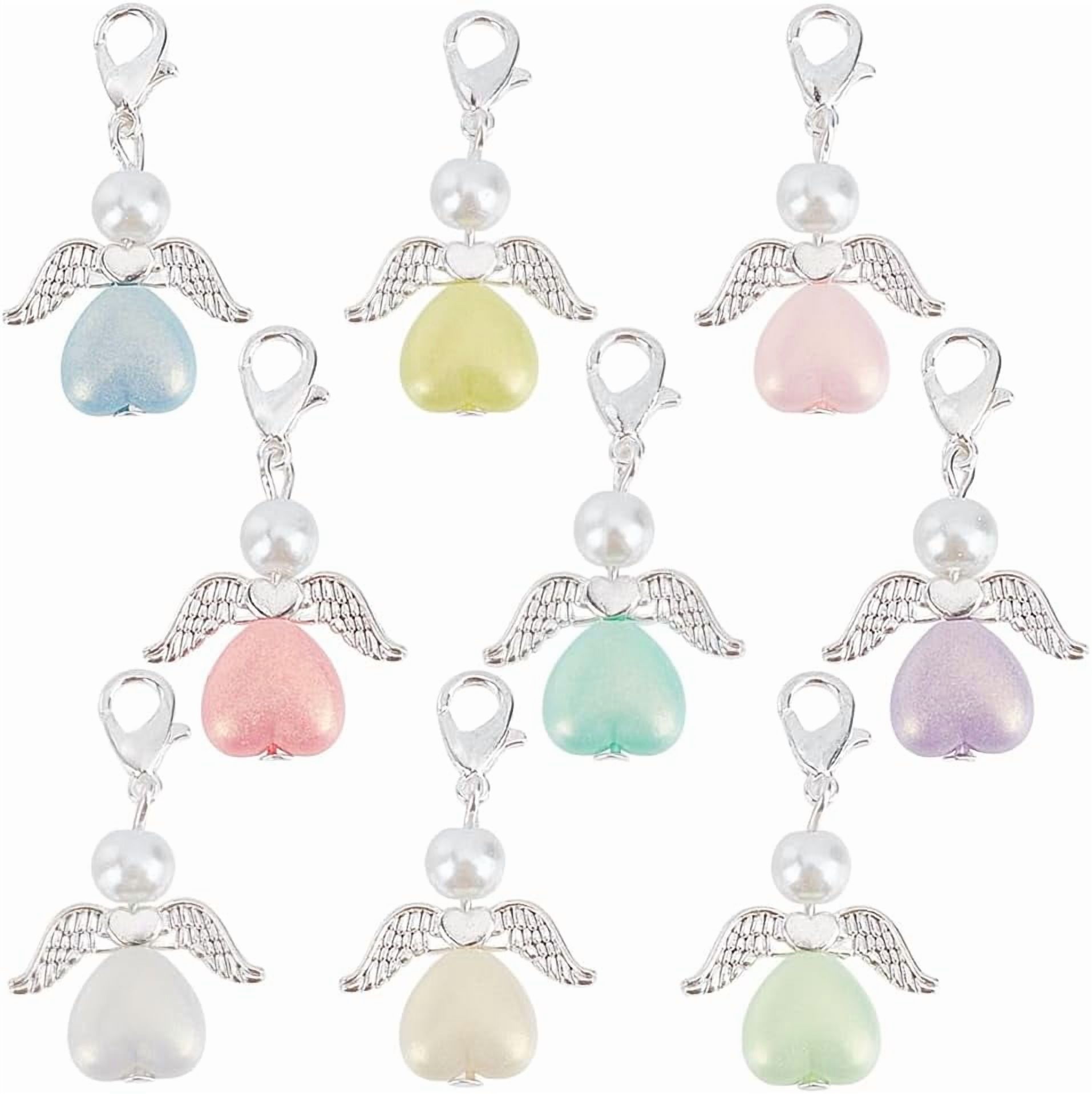 8 Colors 40Pcs Colorful Angel Wing Charms 33mm Love Heart Angel Dangle ...