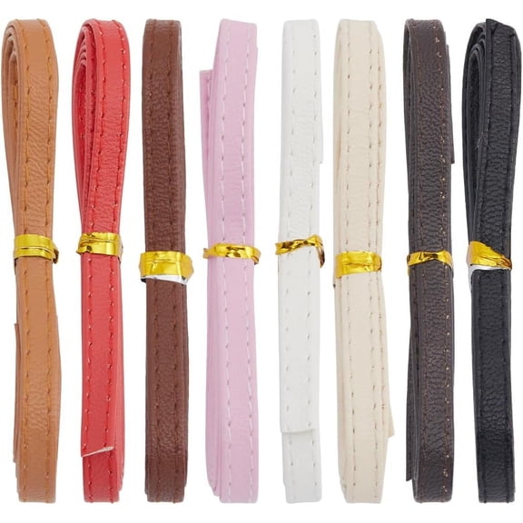 8 Colors 8 Yards Flat PU Leather Cord 1/4" Wide Mini Belt Straps Braiding Lacing String for Jewelry Making Bracelets Shoes Woven Bags Purse Mini Crafts Projects Mixed Color DIY