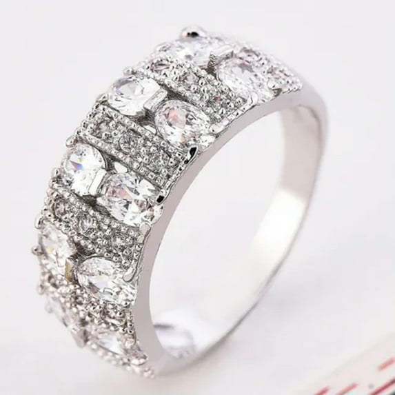 8 Colors AAA CZ Band Womens 925 Silver/Gold Wedding Party Jewelry Ring Size 6-10