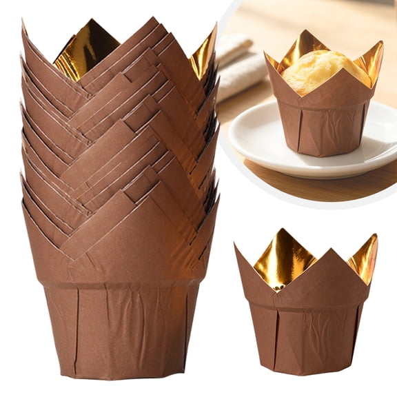 8 Colors Cupcake Liners 50 Pack, Foil Lined Baking Cups, Disposable Oil Proof Heat Paper Wrappers, Flame Style Cups for Birthday Wedding Dessert Baking