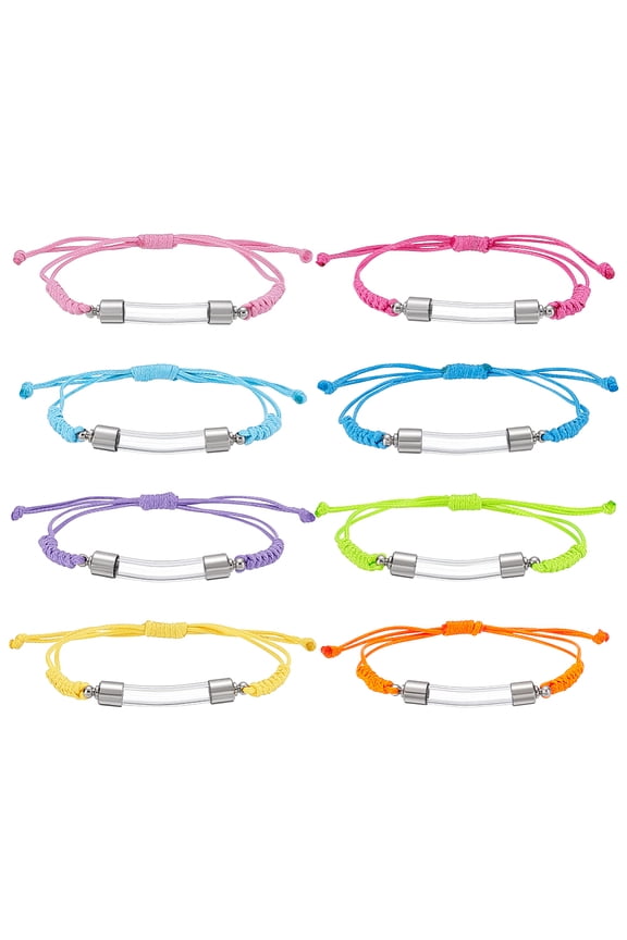 8 Colors Glass Vial Pendant Bracelet Adjustable Colorful Waxed Thread Half Finished Bracelet with Glass Openable Container Name on Rice Bracelets DIY