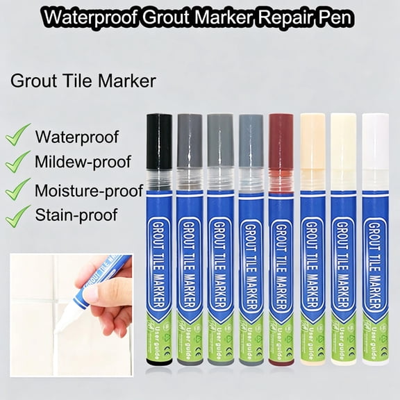 8 Colors Grout Marker Repair Pen Set, Waterproof Mildew-Proof Tile Grout Touch Up Pen, Fast Drying Odorless Grout Line Marker for Floor, Wall Tile Grout Restoration and Stain Covering