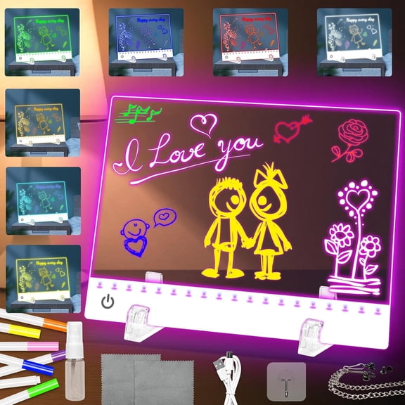 8 Colors Led Drawing Board for ,Rechargeable,13.7"X10"Light Up Drawing Board for ,Led Note Board with Colors, School Arts Doodle,,Office,Bar,Cafe,Christmas & Birthday Gifts