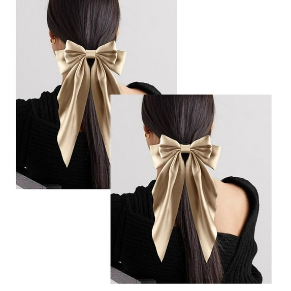 8 Colors Long Tail Big Bow Hair Ties Women Girl Hair Styling Accessories, Gift Hair Bows Spring Clip for Mom Teen Toddler Girl Stuff, 90s French Style Vintage Satin Headdress Decor