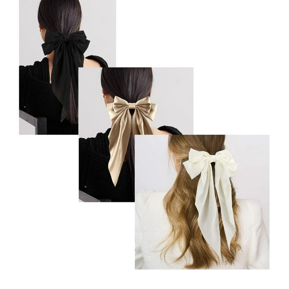 8 Colors Long Tail Big Bow Hair Ties Women Girl Hair Styling Accessories, Gift Hair Bows Spring Clip for Mom Teen Toddler Girl Stuff, 90s French Style Vintage Satin Headdress Decor