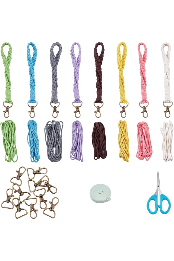 8 Colors Macrame Keychain Kit Wristlet Keychain Bracelet DIY Lanyards Keys Adults Beginners Boho Wrist Keychains Women Handmade Keyring Holder Car Key Wallet Purse Phone