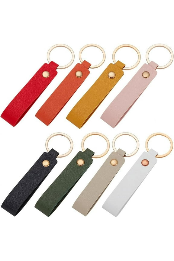 8 Colors PU Leather Keychain Key Ring Strap Holder for Car Key Home Key PU Leather Key Strap Holder Car Key Organizer Lanyard Strap Purse Wallet Hanging Loop Strap 4.3 Inch DIY