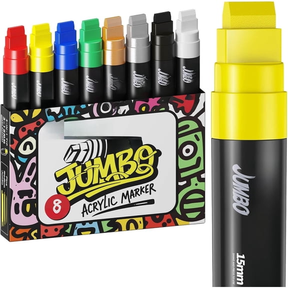 8 Colors Poster Markers, 15MM Thick Permanent Graffiti Markers, Wide Tip Marker for Canvas, Posters Board, Fabric, Window, , Teachers,Banner painting supplies