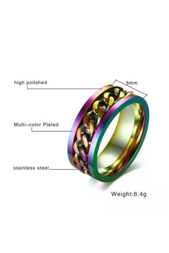 8 Colors Spinner Chain Rings Men's 316L Stainless Steel Anniversary Band Sz 7-12