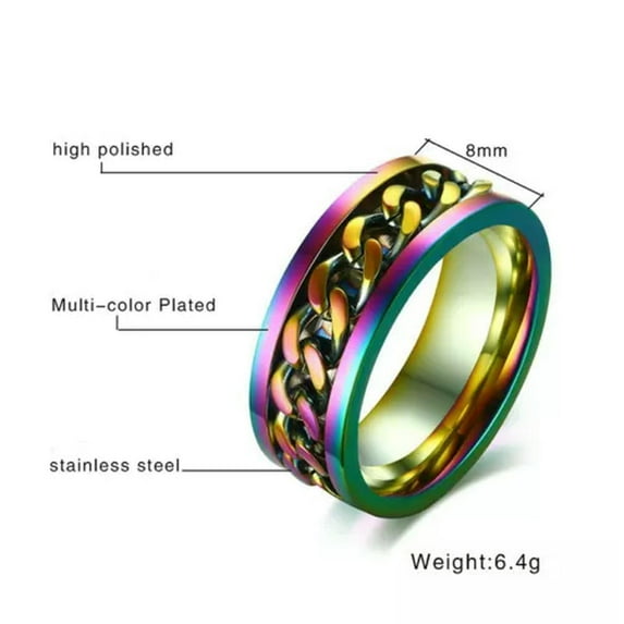 8 Colors Spinner Chain Rings Men's 316L Stainless Steel Anniversary Band Sz 7-12
