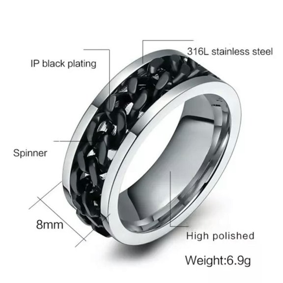 8 Colors Spinner Chain Rings Men's 316L Stainless Steel Anniversary Band Sz 7-12