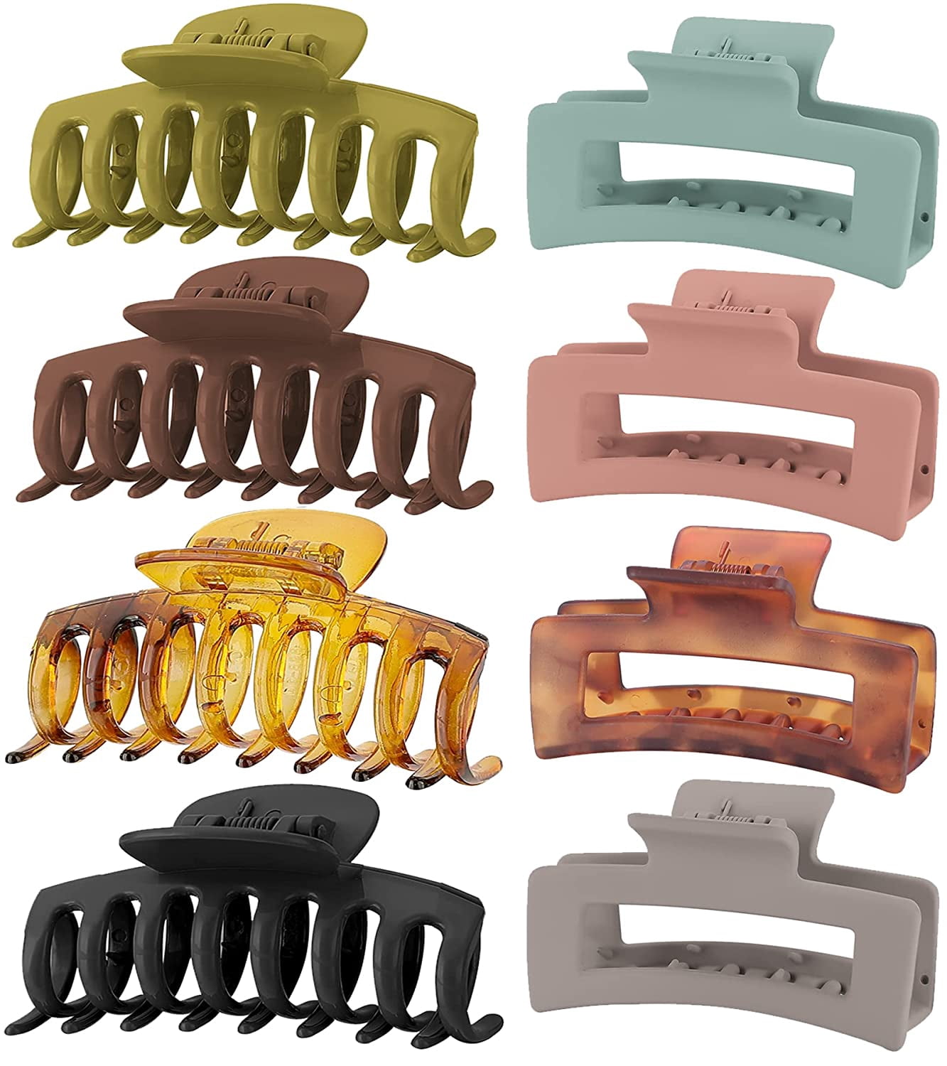 8 Colors Strong Hold Hair Claw Clips, 2 Styles Nonslip Medium Large Jaw ...