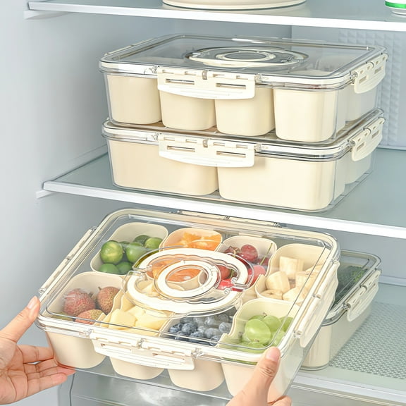 8-Compartment Airtight Food Storage Container | Transparent Plastic Kitchen Organizer Box with Handle | 31.5X24.5X8Cm Spice & Snack Divider for Dried Fruits, Seasonings & More
