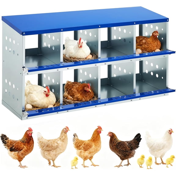 8-Compartment Chicken Nesting Box Galvanized Steel Roll Away Egg Box for Hens and Ducks