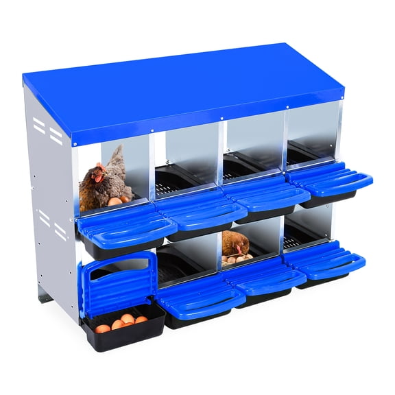 8 Compartment Metal Chicken Nesting Box without Stand, Removable Lid Ventilated Easy Clean Egg Collection for Hens - Blue