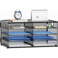 thumbnail image 1 of 8 Compartments Paper Organizer for Desk, Mesh Literature Organizer, Mail File Sorter Tray with Handle, Desktop Mailbox for Office Classroom Home, Black, 1 of 11