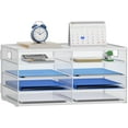 thumbnail image 1 of 8 Compartments Paper Organizer for Desk, Mesh Literature Organizer, Mail File Sorter Tray with Handle, Desktop Mailbox for Office Classroom Home, White, 1 of 11