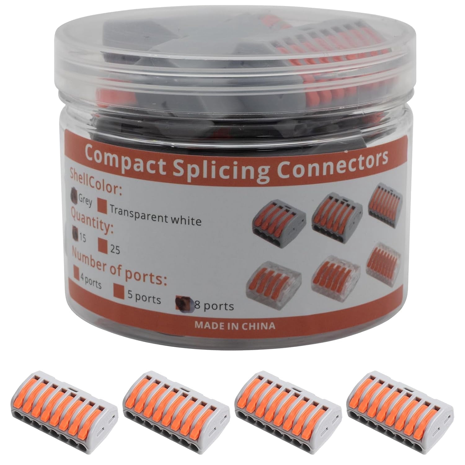 8-Conductor Compact Splicing Connectors, Lever Wire Connectors for 28 ...