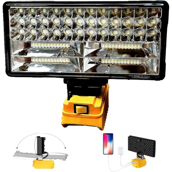 8" Cordless LED Work Light for Dewalt 20V Battery, Two Levels Adjustable Flood Light up to 90W 5400 Lumens with USB Charging Port, Portable LED Flashlight for Work, Camping, Outdoor