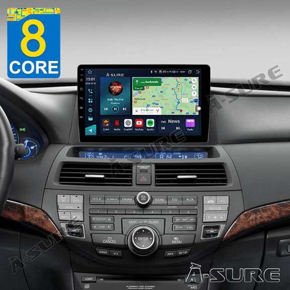 8 Core 4+64GB Android 14 Car Radio Stereo for Honda Accord Vlll 2008-2012 High-end, 10.1" Wireless CarPlay Android Auto 4G LTE GPS Navi Wi-Fi BT 5.0 SWC DSP 1280HD