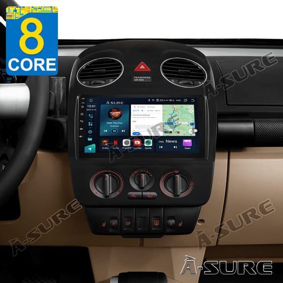 8 Core 4+64GB Android 14 Car Radio Stereo for VW New Beetle 2001-2010, 9" Wireless CarPlay Android Auto 4G LTE GPS Navi WiFi Bluetooth SWC DSP FM RDS USB