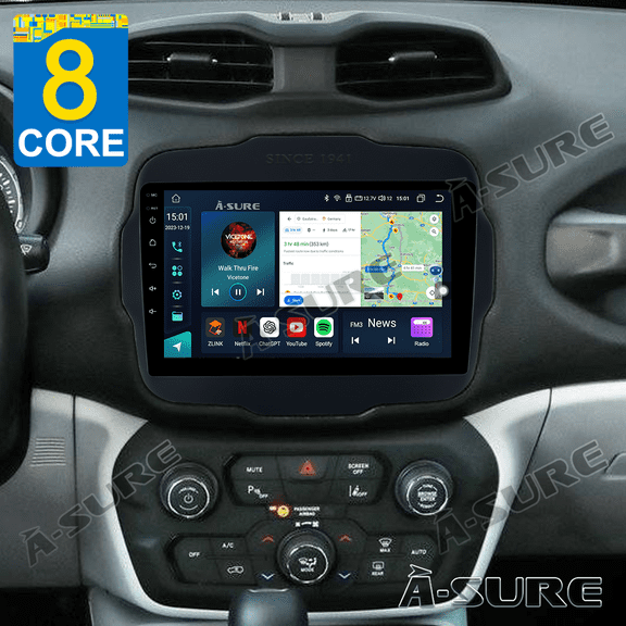 8-Core 4+64GB Android 14 Car Radio Stereo for Jeep Renegade 2014-2025, 9" Wireless CarPlay Android Auto GPS Navi WiFi Bluetooth SWC DSP FM RDS