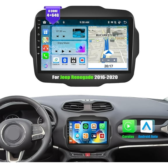 [8 Core 4G+64G] Android 13 Car Stereo for Jeep Renegade 2016-2020 with Wireless Apple Carplay Android Auto,9'' Touchscreen Car Radio with WiFi,GPS Navigation,Bluetooth,FM/RDS,SWC+Backup Camera