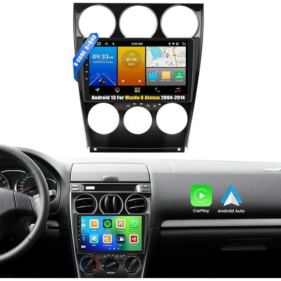 [8 Core 4G+64G] Android 13 Car Stereo for Mazda 6 2004-2014 Wireless Apple Carplay Android Auto,9'' Touchscreen Mazda 6 Car Radio with WiFi,GPS Navigation,Bluetooth,FM/RDS Radio,SWC+Backup Camera