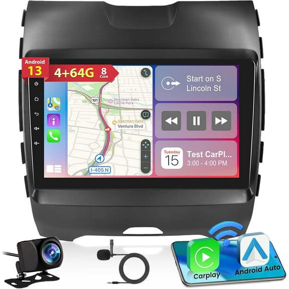 8 Core [4G+64G] Car Radio for Ford Edge 2016 2017 2018 2019 2020 - Android 13 Touch Screen Stereo, DSP 32 EQ/IPS Screen/Carplay/Android Auto/SWC/Bluetooth 5.0/WiFi