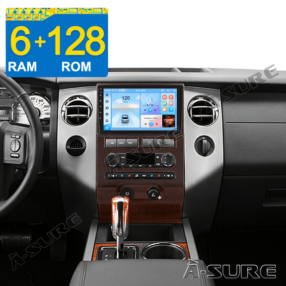 8 Core 6+128GB Car Radio Stereo for Ford Expedition 2007-2014 Auto A/C, 9" Android 14 Wireless CarPlay Android Auto GPS Navi WiFi Bluetooth DSP RDS SWC