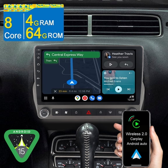8 Core Android 15 CarPlay Radio 4+64GB Car Stereo for Chevrolet Chevy Camaro 2010-2015 with GPS Navi/Wi-Fi/BT 5.0/FM/DSP